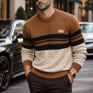 🎁 NOVIDADE 2026 Suéter Boss Marrom, Preto e Bege Luxuoso + FRETE GRÁTIS
