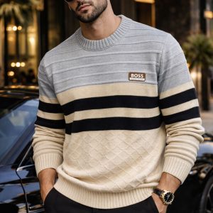 🎁 NOVIDADE 2026 Suéter Boss Cinza, Bege e Preto Luxuoso + FRETE GRÁTIS