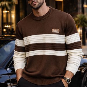 🎁 NOVIDADE 2026 Suéter Boss Marrom e Branco Luxuoso + FRETE GRÁTIS