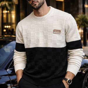 🎁 NOVIDADE 2026 Suéter Boss Branco e Preto Luxuoso + FRETE GRÁTIS