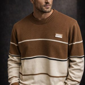 🎁 NOVIDADE 2026 Suéter Boss Marrom, Bege e Preto Luxuoso + FRETE GRÁTIS