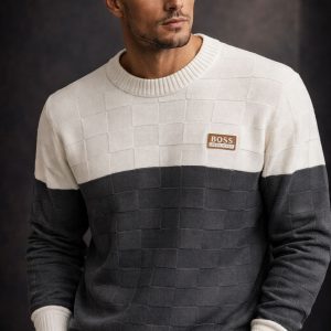 🎁 NOVIDADE 2026 Suéter Boss Branco e Cinza Luxuoso + FRETE GRÁTIS