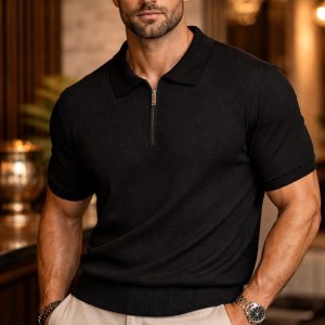 🎁 NOVIDADE 2026 Camisa Polo Tricô Luxuosa Caimento Perfeito Toda Preta + FRETE GRÁTIS