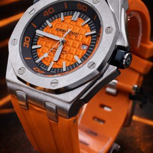 🎁 NOVIDADE 2026 EM PROMOÇÃO Relógio Audemars Pulseira Laranja Caixa Aço Inox Pura Sofisticação + FRETE GRÁTIS