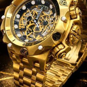 🎁 NOVIDADE 2026 Relógio Invicta Venom Hybrid Skeleton Todo Dourado Mostrador Detalhes Azul AAA + Banhado 18k Luxo e Destaque + FRETE GRÁTIS