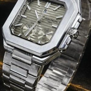 🎁 MEGA NOVIDADE + PROMOÇÃO Patek Cubitus Prata Mostrador Prata Luxo e Destaque, Pura Sofisticação + Frete Grátis