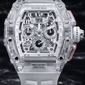 🎁 MEGA PROMOÇÃO Relógio RM MC LAREN 100% Funcional Fundo de Vidro Pulseira Branca Luxo e Destaque + Frete Grátis