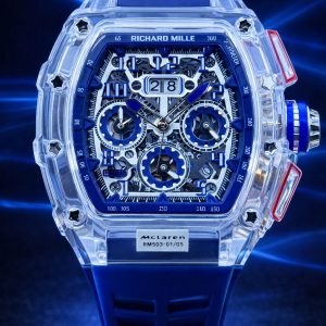 🎁 MEGA PROMOÇÃO Relógio RM MC LAREN 100% Funcional Fundo de Vidro Pulseira Azul Marinho Luxo e Destaque + Frete Grátis