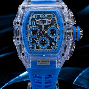 🎁 MEGA PROMOÇÃO Relógio RM MC LAREN 100% Funcional Fundo de Vidro Pulseira Azul Claro Luxo e Destaque + Frete Grátis