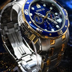 💎 MEGA PROMOÇÃO Invicta Pro Diver Misto Prata Detalhes Dourado Mostrador Azul Linha Premium AAA+ + Frete Grátis