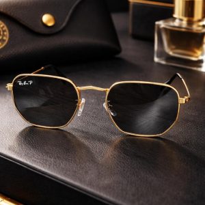 🎁 MEGA PROMOÇÃO Óculos Hexagonal RB Preto Detalhes Dourado Luxo + FRETE GRÁTIS