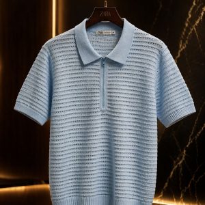 🎁 NOVIDADE 2026 Camisa Polo Tricô Luxuosa Caimento Perfeito Azul Claro + FRETE GRÁTIS