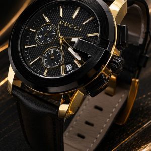 🎁 MEGA NOVIDADE COM PROMOÇÃO Relógio GC Preto Detalhes Dourado Luxuoso Funcional Pulseira Couro Sofisticação e Destaque + FRETE GRÁTIS