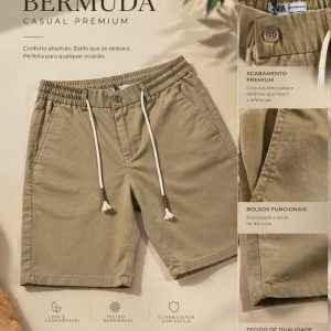 🎁 NOVIDADE 2026 Bermuda Casual Premium Marrom Claro Luxuosa Caimento Perfeito + FRETE GRÁTIS