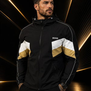  🎁 MEGA NOVIDADE 2026 EM PROMOÇÃO Jaqueta Boss Preta Detalhes Dourado e Branco Luxo + FRETE GRÁTIS
