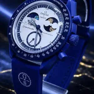  🎁 MEGA PROMOÇÃO Relógio Omega x Swatch Azul Mostrador Branco Luxo e Destaque + FRETE GRÁTIS
