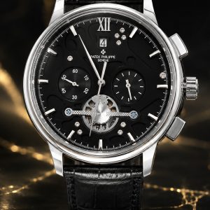 🎁 MEGA PROMOÇÃO Relógio Patek Preto Caixa Aço Inox Prata + Pulseira Couro Luxo e Destaque + FRETE GRÁTIS