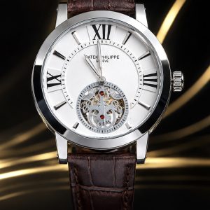🎁 MEGA PROMOÇÃO Relógio Patek Mostrador Branco Caixa Aço Inox + Pulseira Couro Marrom Luxo e Destaque + FRETE GRÁTIS