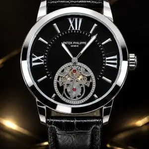 🎁MEGA PROMOÇÃO Relógio Patek Preto Caixa Aço Inox Prata + Pulseira Couro Luxo e Destaque + FRETE GRÁTIS