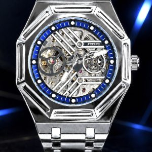 🎁 MEGA PROMOÇÃO Relógio Xufeng AUTOMÁTICO PROVA D'ÁGUA Aço Inox Prata Detalhe Azul Luxo e Sofisticação + FRETE GRÁTIS