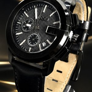 🎁 MEGA NOVIDADE COM PROMOÇÃO Relógio Gucc All Black 100% Funcional Caixa Aço Pulseira Couro Sofisticação e Destaque + FRETE GRÁTIS
