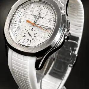 🎁 MEGA PROMOÇÃO Relógio Patek Aquanaut Pulseira Silicone Branca Caixa Aço Inox Luxo e Destaque + FRETE GRÁTIS