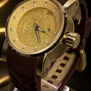 🎁 NOVIDADE 2026 Relógio Invicta Yakuza Caixa Dourada Pulseira Marrom Luxo e Destaque + FRETE GRÁTIS