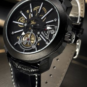 🎁 MEGA PROMOÇÃO Relógio BVG Esqueleto All Black Detalhes Cinza Fundo de Vidro Pulseira em Couro Luxo e Destaque + FRETE GRÁTIS