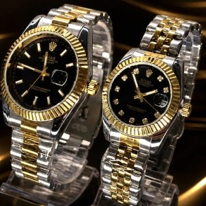 🎁 MEGA PROMOÇÃO RLX Masculino e Feminino em Aço Inox Detalhes Dourado Mostrador Preto Luxo e Sofisticação  + FRETE GRÁTIS ✨