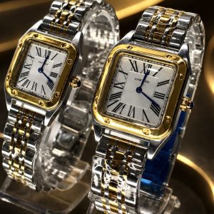 🎁 MEGA PROMOÇÃO KIT CASAL CARTIE Masculino e Feminino em Aço Inox Detalhes Dourado Mostrador Branco Luxo e Sofisticação+ FRETE GRÁTIS