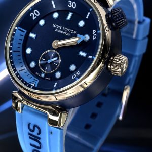 🎁 MEGA PROMOÇÃO Relógio LV Azul Claro 100% Funcional Fundo de Vidro + Pulseira Silicone Luxo e Destaque + FRETE GRÁTIS