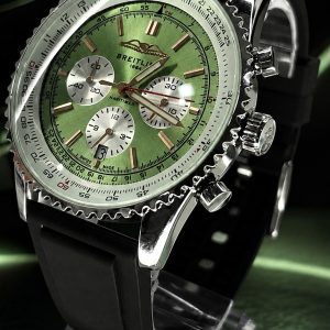  🎁 MEGA PROMOÇÃO Relógio Breitilin 100% Funcional Mostrador Verde com Branco Caixa Aço Inox Pulseira Silicone Preta Luxo e Destaque + FRETE GRÁTIS