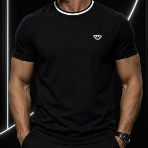🎁 MEGA PROMOÇÃO Camisa Arman Preto Gola Branca Caimento Perfeito Elegância e Destaque + FRETE GRÁTIS