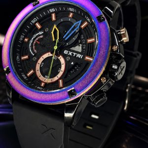🎁 MEGA PROMOÇÃO Relógio Extri Preto Detalhes Roxo 100% Funcional Pulseira Silicone PROVA D’ÁGUA Luxo e Destaque + FRETE GRÁTIS
