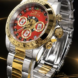  🎁 LANÇAMENTO Invicta SpeedWay ORIGINAL Mostrador Vermelho Cassino Todo em Aço Inox Detalhes Dourado Luxo e Sofisticação + FRETE GRÁTIS