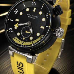 🎁 MEGA PROMOÇÃO Relógio LV Amarelo 100% Funcional Fundo de Vidro + Pulseira Silicone Luxo e Destaque + FRETE GRÁTIS