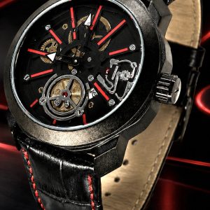 🎁 MEGA PROMOÇÃO Relógio BVG Esqueleto All Black Detalhes Vermelho Fundo de Vidro Pulseira em Couro Luxo e Destaque + FRETE GRÁTIS