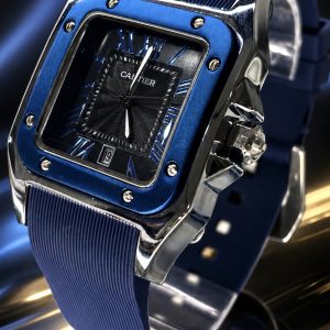 🎁 NOVIDADE EM PROMOÇÃO Relógio Carti Santos100 Azul Caixa Aço Inox Pulseira em Silicone Mostrador Preto Luxo e Destaque + FRETE GRÁTIS
