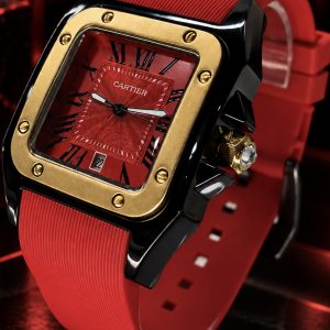 🎁 NOVIDADE EM PROMOÇÃO Relógio Carti Santos100 Vermelho Caixa Aço Inox Black Detalhes Banhado Pulseira em Silicone Luxo e Destaque + FRETE GRÁTIS