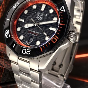 🎁 MEGA PROMOÇÃO Relógio Tag Aquaracer AUTOMÁTICO Mostrador Preto Detalhe Laranja PREMIUM AAA+ Pulseira em Aço Inox 904L Luxo e Destaque + FRETE GRÁTIS