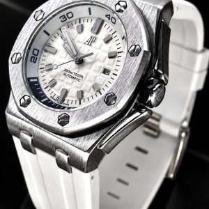 🎁 MEGA PROMOÇÃO Relógio Audemars Branco Fundo de Vidro Caixa Aço Inox Pura Sofisticação + FRETE GRÁTIS