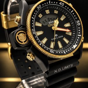 🎁 MEGA PROMOÇÃO Relógio Citize Promaster Aqualand All Black Detalhes Dourado 100% Funcional Digital e Analógico Pulseira em Silicone Luxo e Destaque + FRETE GRÁTIS
