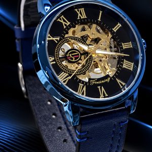 🎁 MEGA PROMOÇÃO Relógio Forsi Bilion Original Azul AUTOMÁTICO PROVA D’ÁGUA Fundo de Vidro Pulseira em Couro e Sofisticação + FRETE GRÁTIS