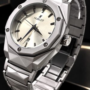 🎁 MEGA PROMOÇÃO Relógio Hublo Todo em Aço Inoxidável Fundo de Vidro Mostrador Branco Luxo e Destaque + FRETE GRÁTIS