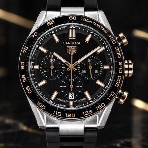 🎁 MEGA PROMOÇÃO Relógio Tag Carrera 100% Funcional Mostrador Preto Detalhes em Bronze Caixa Aço Inox Pulseira em Silicone Preta Luxo e Destaque + FRETE GRÁTIS