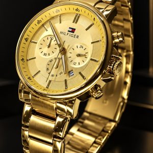 🎁 MEGA PROMOÇÃO Relógio TH Todo Banhado Mostrador Dourado 100% Funcional Luxo e Destaque + Frete Grátis